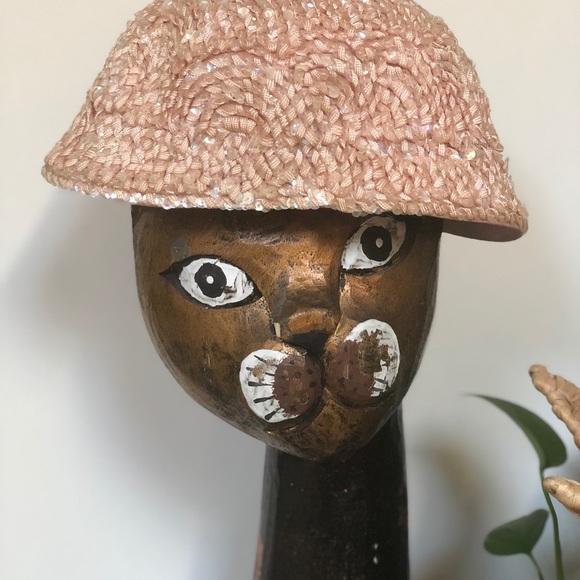 I. Magnin Vtg Pale Pink Hat w Sequins 40’s 50’s - Picture 6 of 8